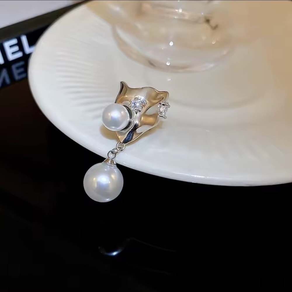 Silver-Tone Double Pearl Drop Earrings - Picture 3 of 7